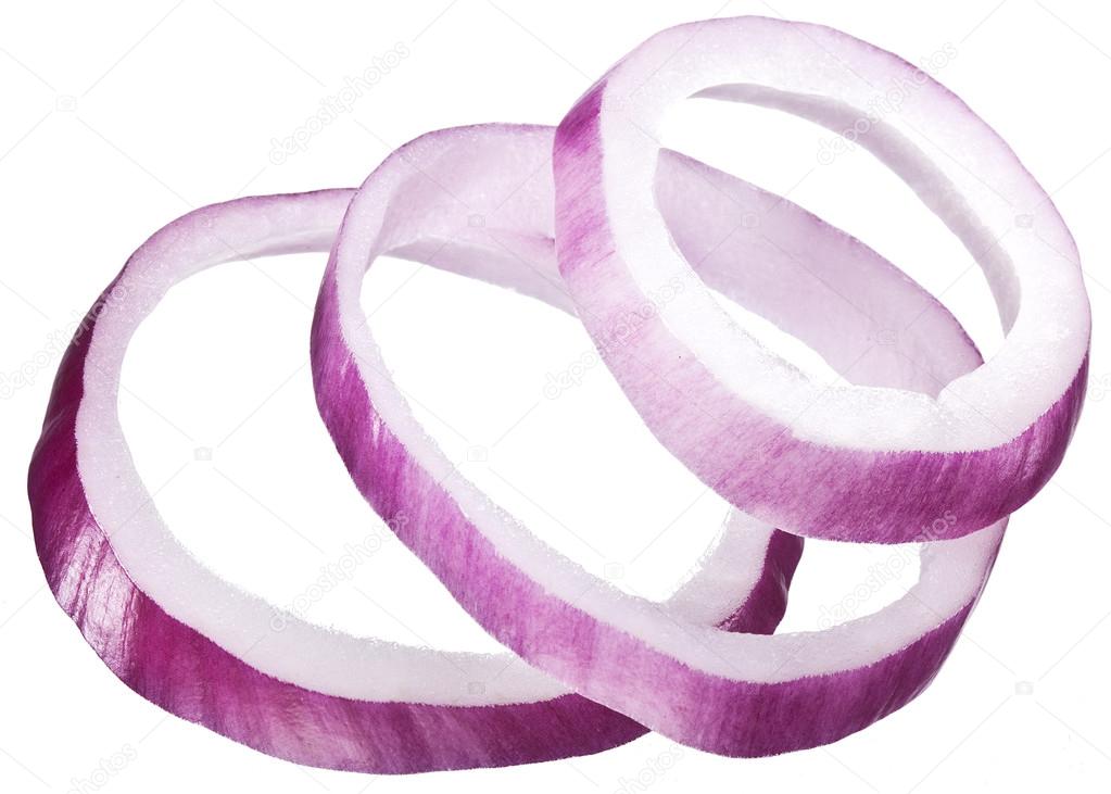 Onion rings isolated on a white background.