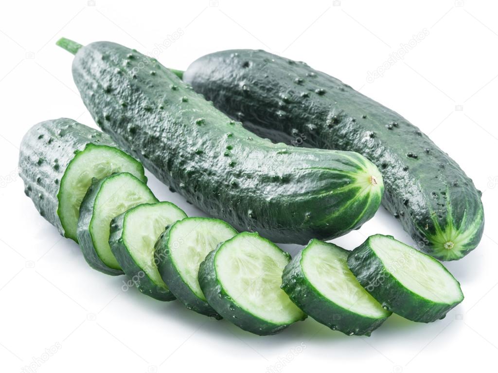 Cucumbers on the white background.