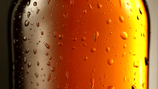 Drop of condensate drains on a bottle of beer. — Stock Video