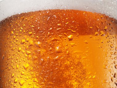 Su bardak bira üzerinde bırakır. Yakın çekim.