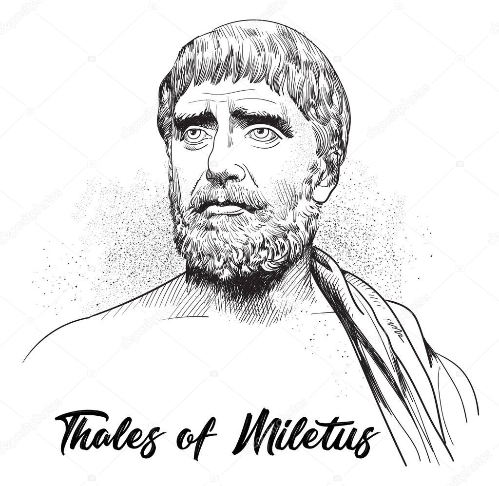 Thales of Miletus line art portrait. Pre-Socratic Greek philosopher, mathematician, and astronomer. Vector