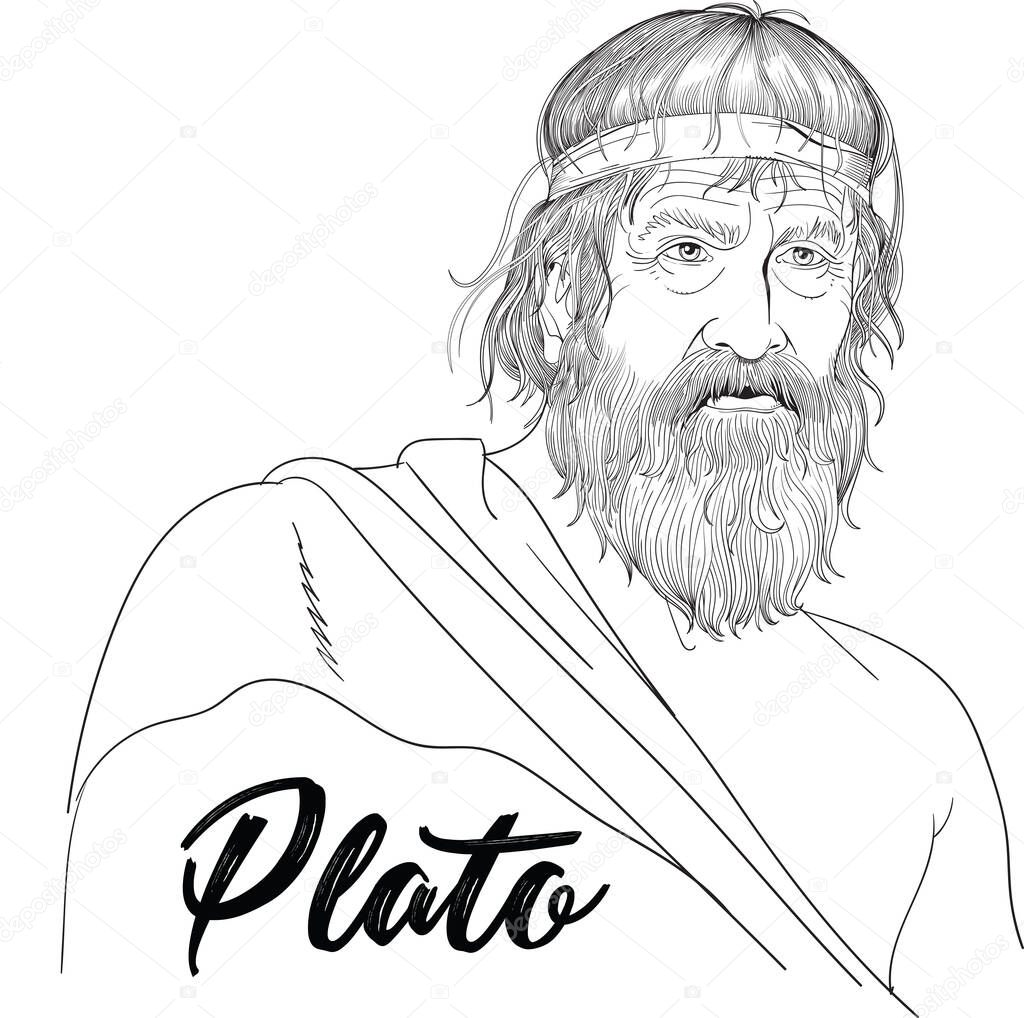 Plato (428-348 BC) portrait in line art. 