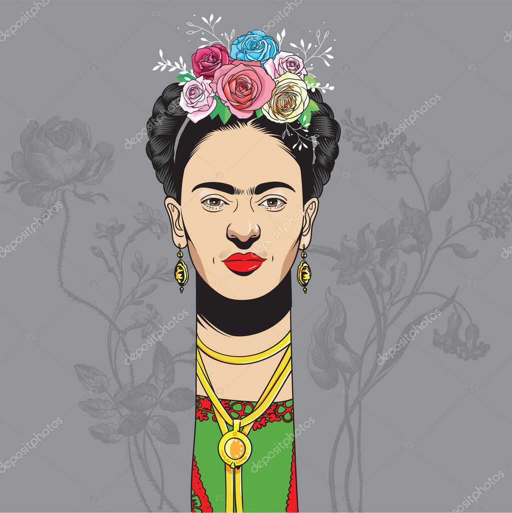Frida Kahlo retrato estilo caricatura, Ella era un pintor mexicano
