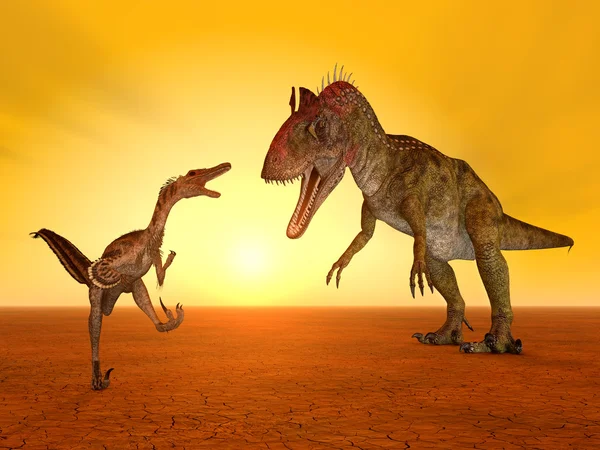 Welociraptor i Cryolophosaurus — Zdjęcie stockowe