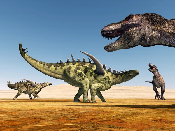 Gigantinosaurus und Tyrannosaurus rex — Stockfoto