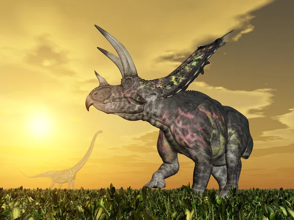 Pentaceratops und Mamenchisaurus — Stockfoto