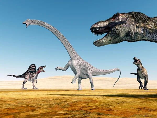 Spinosaurus, Diplodocus och Tyrannosaurus Rex — Stockfoto
