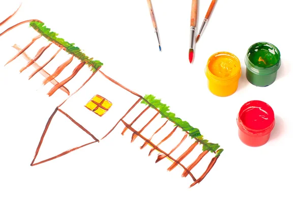 Child draws ink on paper — Stock Photo, Image