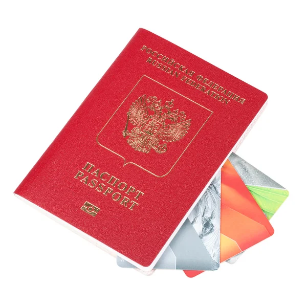 Паспорт і кредитні картки на білому тлі — стокове фото