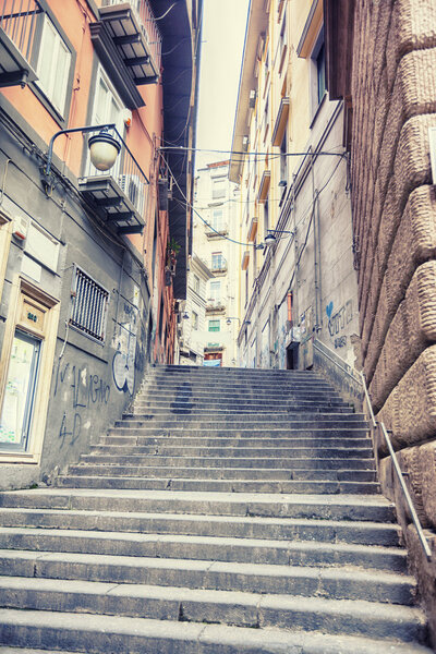 Typical old street in Naples, Italy
