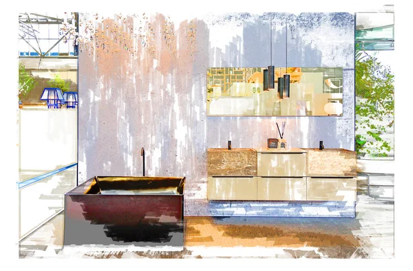 Marker Style Illustration Urban Modern Bathroom — Stock Photo, Image