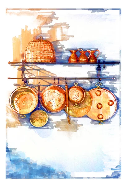 Marker Style Illustration Kitchen Still Life Country Style — Stock Photo, Image