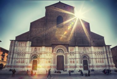 The Basilica of San Petronio ,  Piazza Maggiore, in Bologna.  clipart