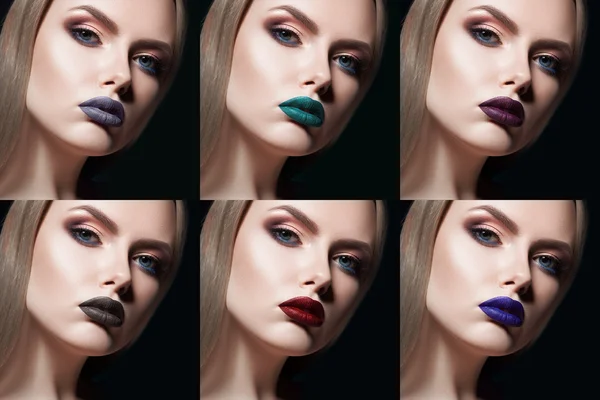 Close-up shot van vrouw lippen met kleurrijke lippenstift — Stockfoto