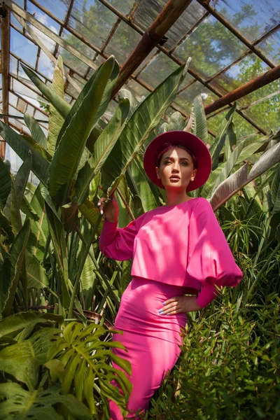 Menina Bonita Sensual Natureza Vestido Rosa — Fotografia de Stock