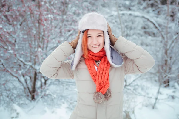 Winter portrait of beautiful Young girl with red hair — Stock Photo, Image