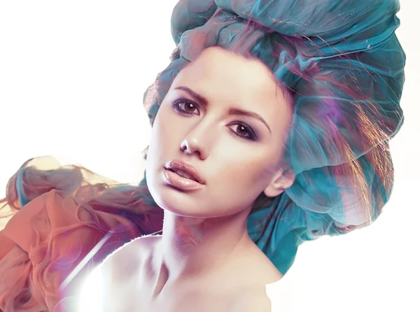 Creative shoot. Beautiful fashion woman With Conceptual Creative Makeup With Dispersion Effect — Stock Photo, Image