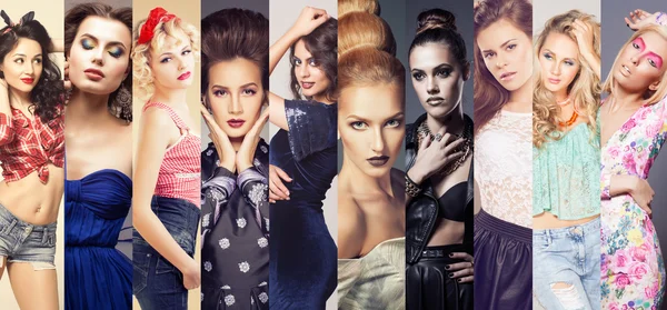 Un collage de belleza. Rostros de mujeres. Foto de moda —  Fotos de Stock