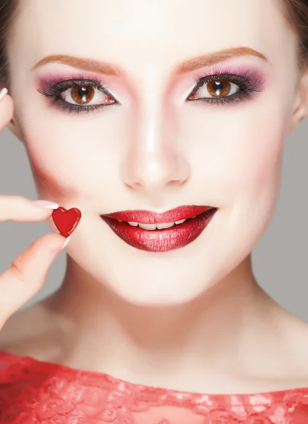 Macro labbra glamour con poco cuore — Foto Stock