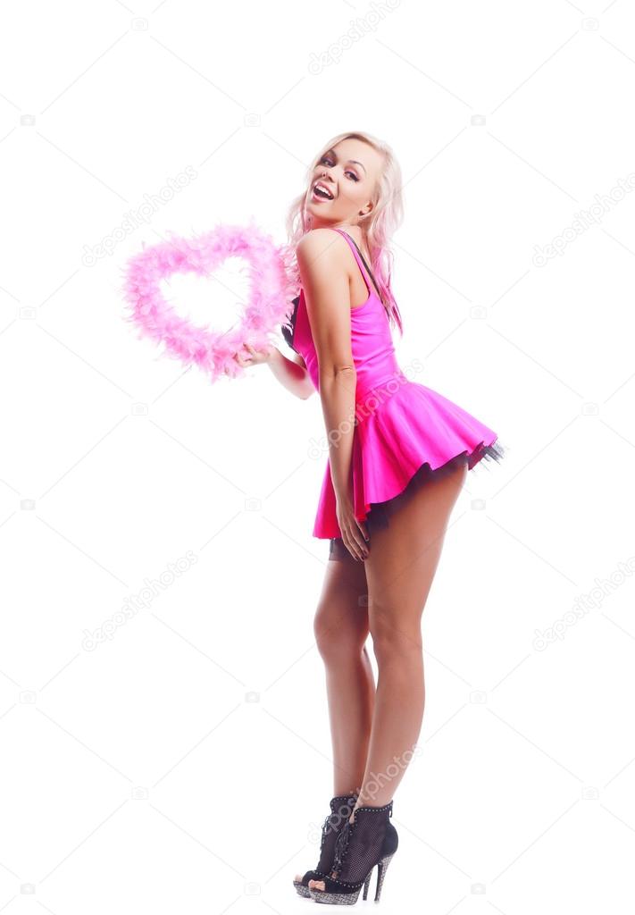 Valentines day. sexy lady in pink dress