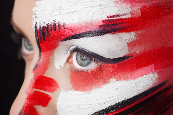 Beautiful fashion woman with bright color face art and body art. Paint on face.  Creative portrait — Stock Photo, Image