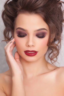 Sexy and fashion Woman with red lips and fashion hairsyle clipart