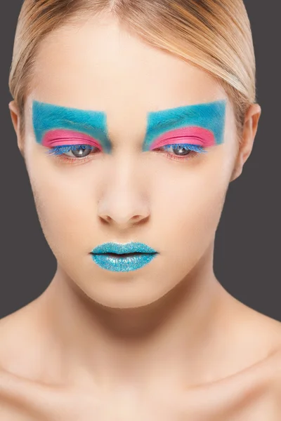 Maquiagem criativa da senhora da moda, tiro de close-up — Fotografia de Stock