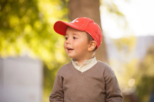 Vackra glad pojke med blowball, skjuta utomhus — Stockfoto