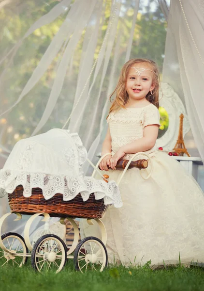 Outdoor portrait of cute little girl in princess dress — Stock Photo, Image