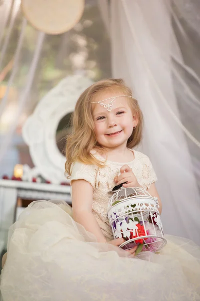 Outdoor portrait of cute little girl in princess dress — Stock Photo, Image