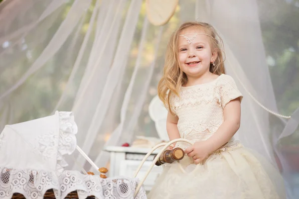 Outdoor portrait of cute little girl in princess dress — Stock Photo, Image