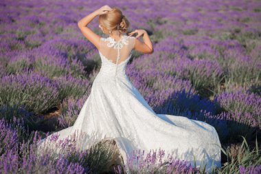 Beautiful Bride in wedding day in lavender field clipart