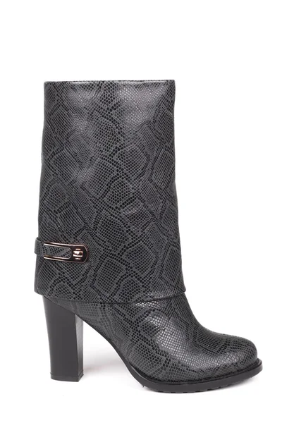 Fashionable crocodile leather women boots in studio, isolated on white — Stock Photo, Image