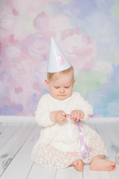 Little girl celebrating her first birthday — Stock Photo, Image