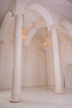 Beautiful white hall baroque with columns and with high ceilings