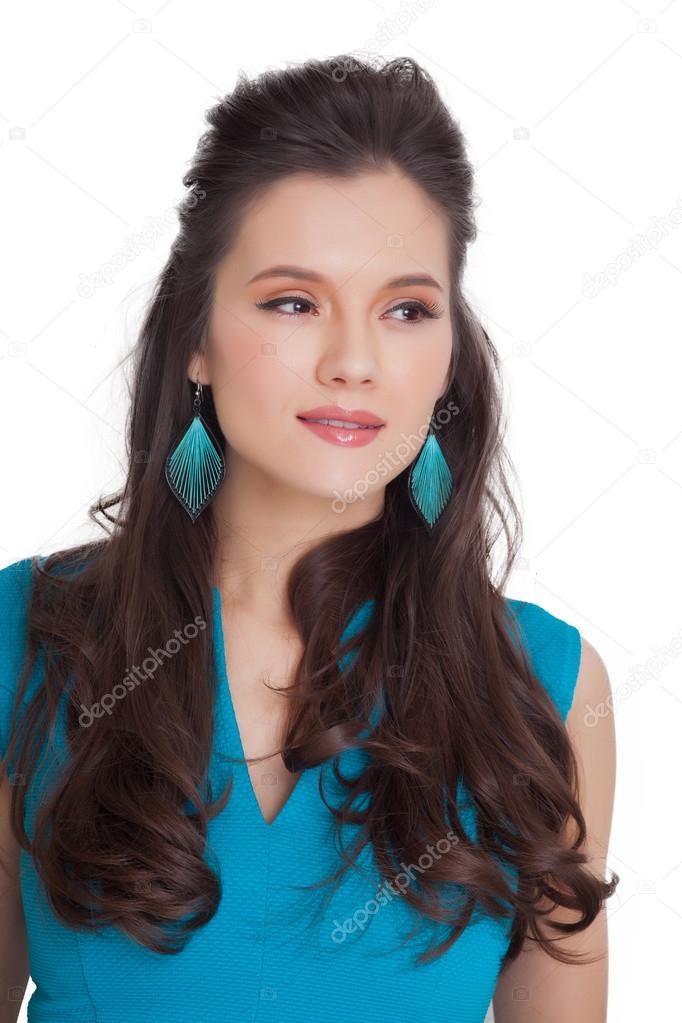 Beautiful Natural Curly Brunette Hair Portrait Of An Young Girl