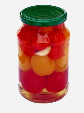Pickled red and yellow tomatoes home canning
