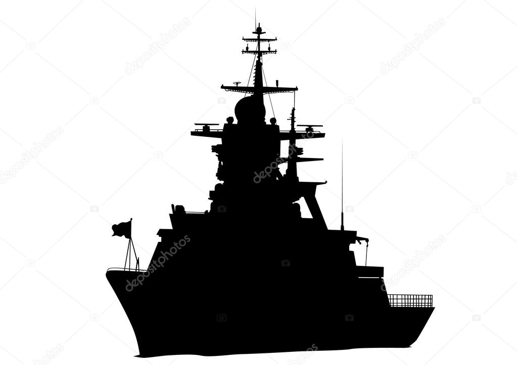 Military ship on white background