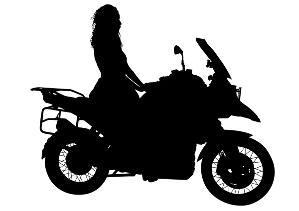 Mujer motorista sobre fondo blanco — Vector de stock