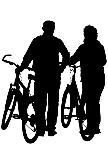 Couples cyclist on white — Stock Vector