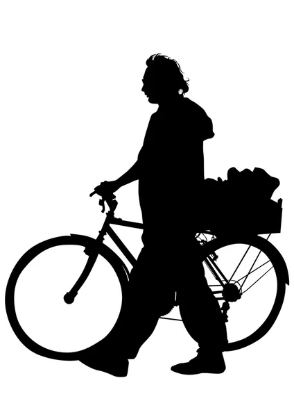 Starý cyklista na bílém pozadí — Stockový vektor