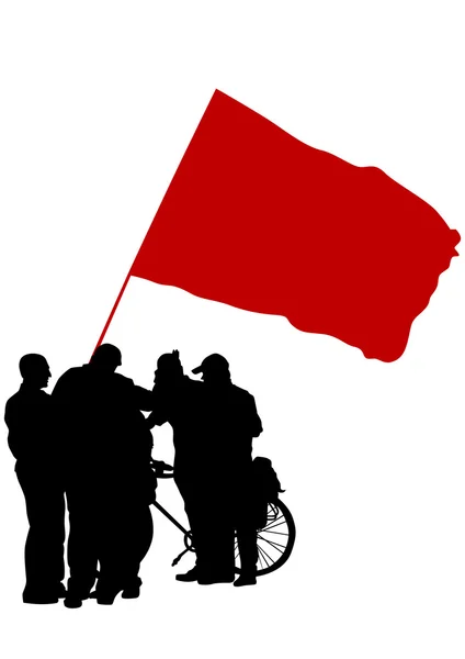 Peuple et drapeau rouge — Image vectorielle