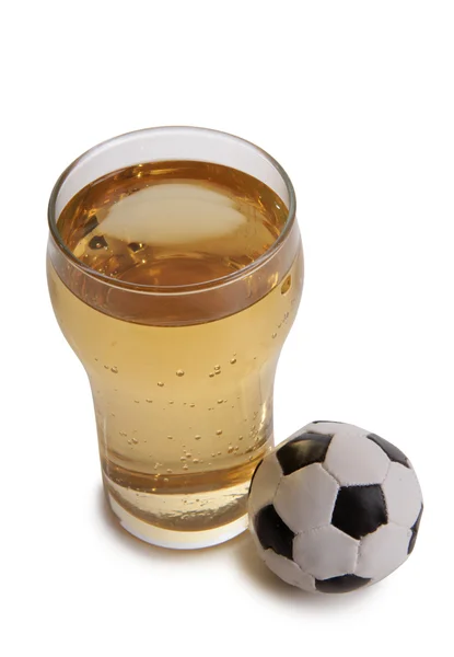 Beer cups and football — Stock Photo, Image
