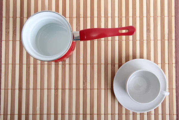 Tasse à café et poêle — Photo