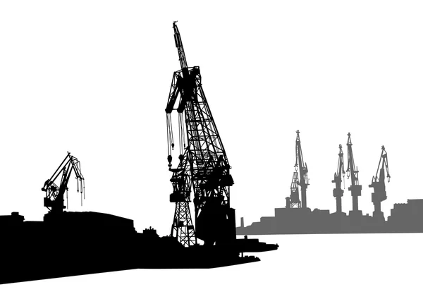 Jeřáby v námořního přístavu — Stockový vektor