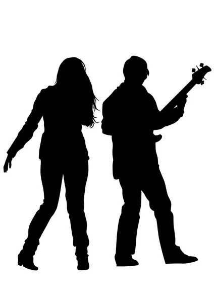 Guitarrista hombres mujeres vocales — Vector de stock