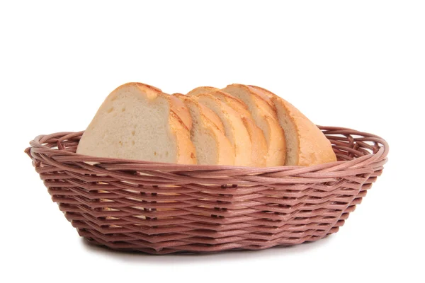 Basket whit bread on white — Stock Photo, Image