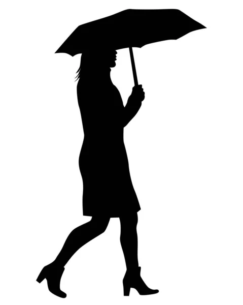 Girl Fashionable Clothes Umbrella Isolated Silhouette White Background — Stock Vector