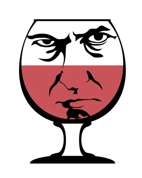 Das Gesicht Eines Runzelnden Mannes Einem Glas Wein Zeichnung Zum — Stockvektor