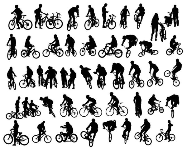 Joven Atleta Bicicleta Para Acrobacias Extremas Silueta Aislada Sobre Fondo — Vector de stock